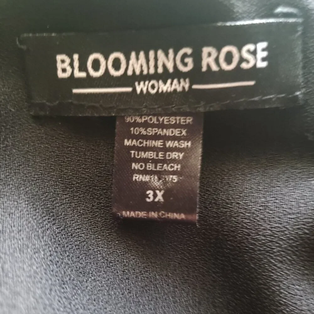 Blooming Rose Black Sparkly Faux Button Down Front Long Sleeve Blouse - Picture 3 of 3